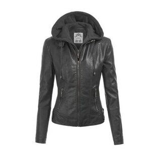 Made By Johnny (MBJ) Women's Faux Leather Mob Wife Moto Biker Jacket - Black